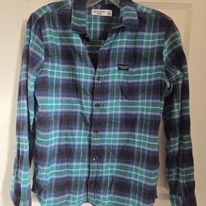 Abercrombie Kids Blue and Green Plaid Flannel Shirt, Sz. 11-12, Cozy And Soft